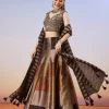 Brown Colourblocked Lehenga With Zardosi Choli