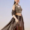 Brown Colourblocked Lehenga With Zardosi Choli