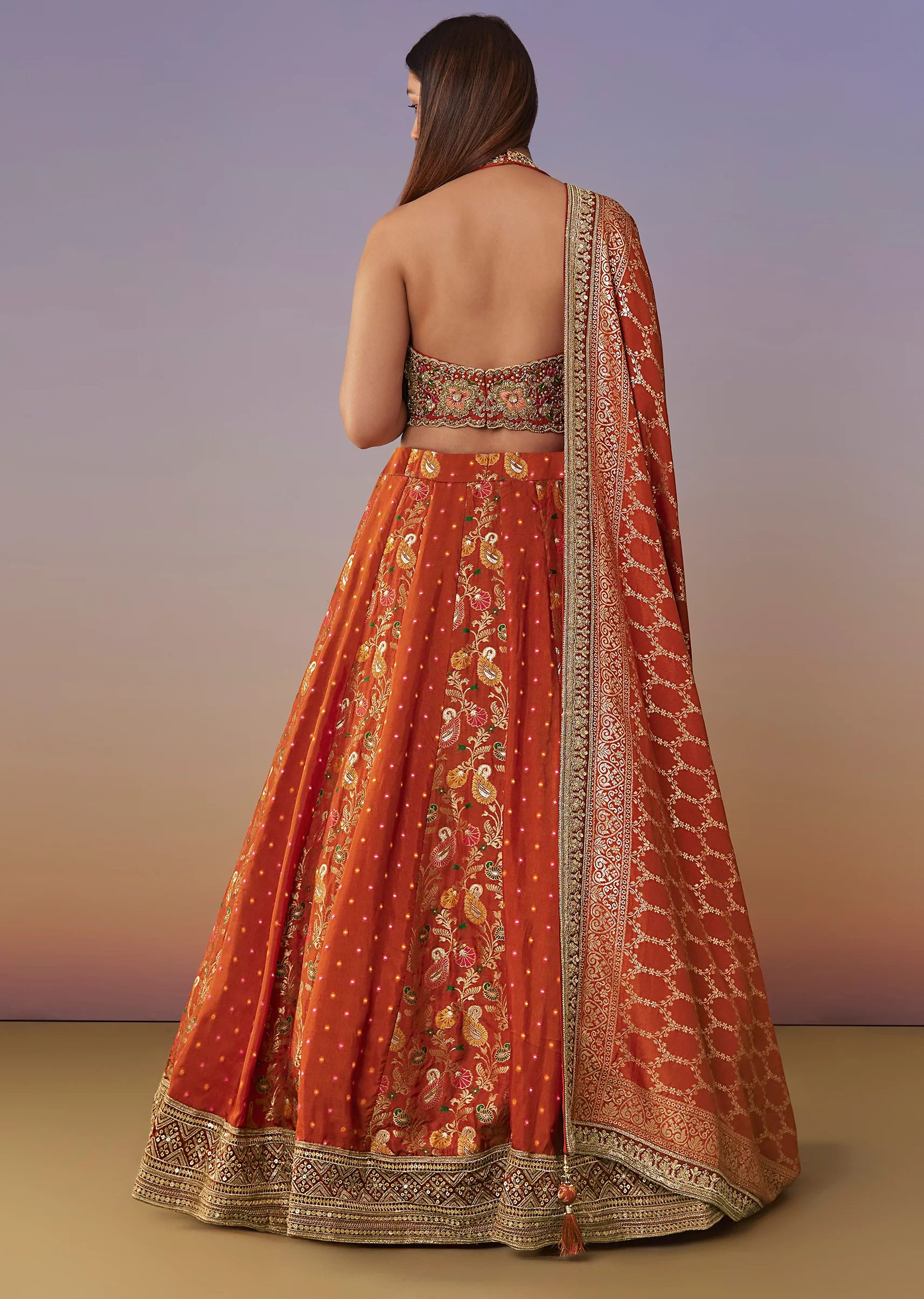 Rust Banarasi Silk Bridesmaid Lehenga