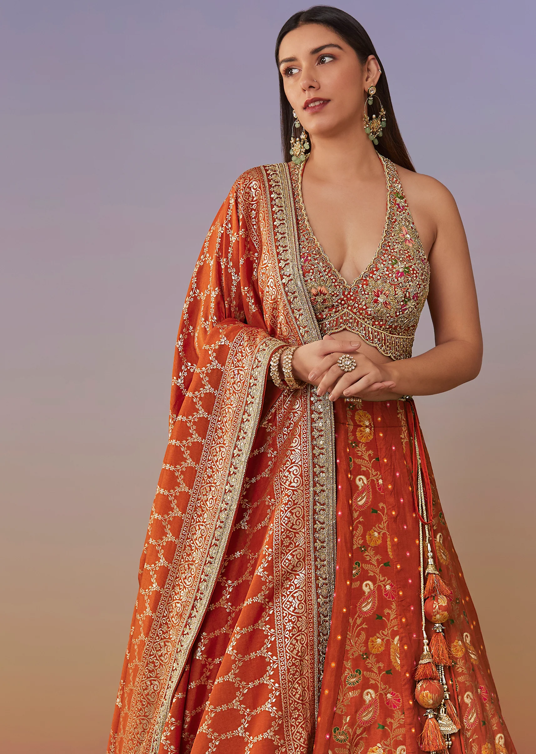 Rust Banarasi Silk Bridesmaid Lehenga
