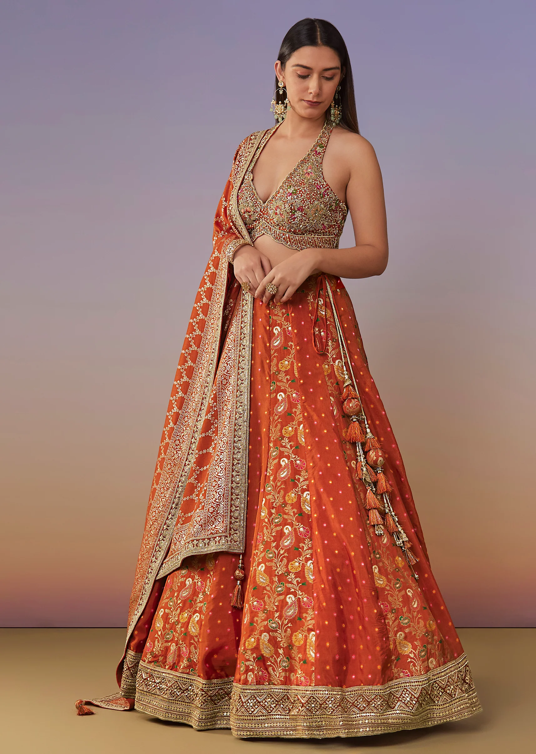 Rust Banarasi Silk Bridesmaid Lehenga
