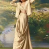 Gold Banarasi Silk Jacket and Cowl Draped Skirt Set