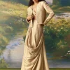 Gold Banarasi Silk Jacket and Cowl Draped Skirt Set