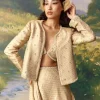 Gold Banarasi Silk Jacket and Cowl Draped Skirt Set