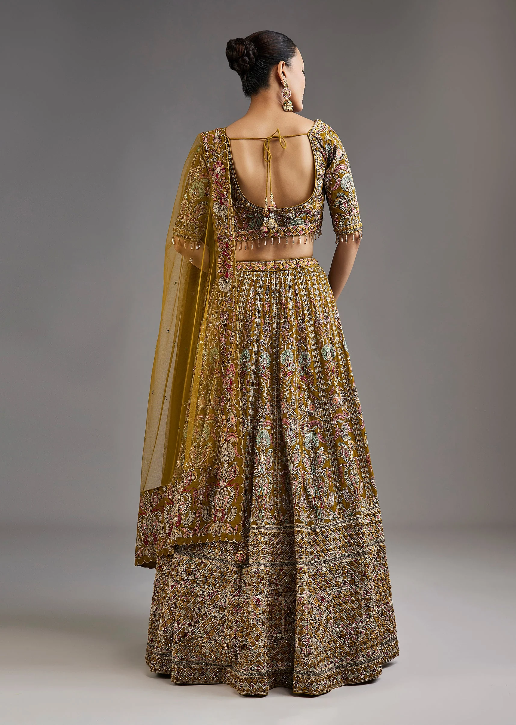 Mehendi Green Lehenga With Mirror Accents