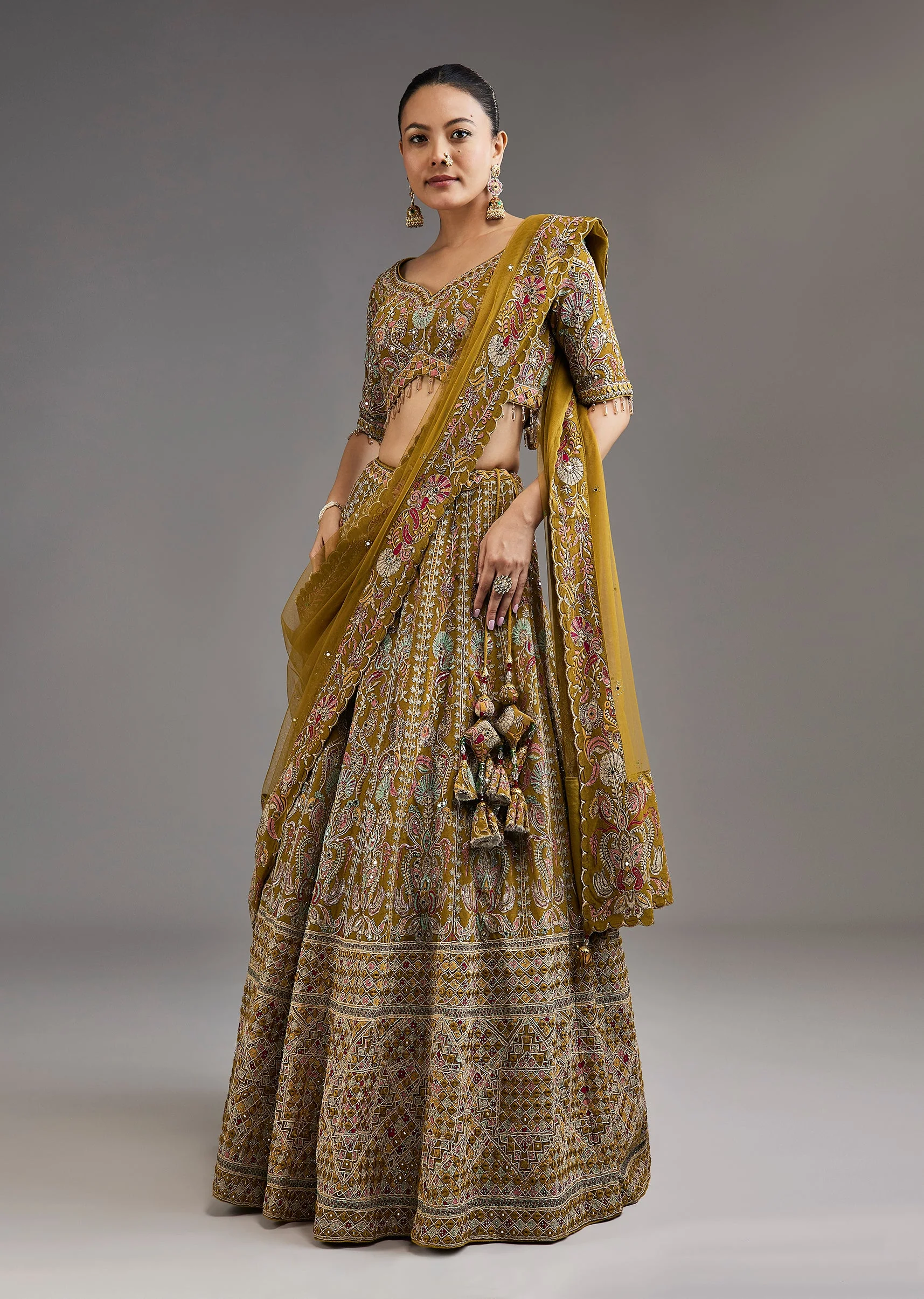 Mehendi Green Lehenga With Mirror Accents