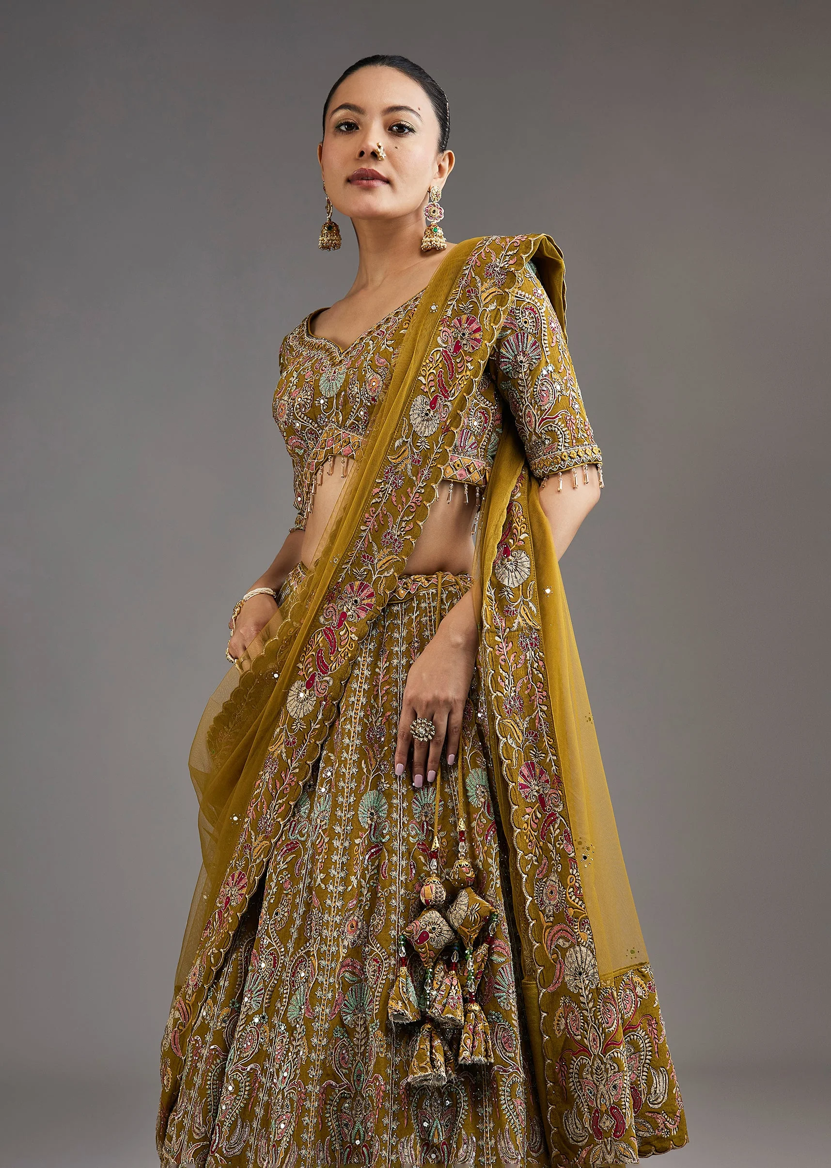 Mehendi Green Lehenga With Mirror Accents