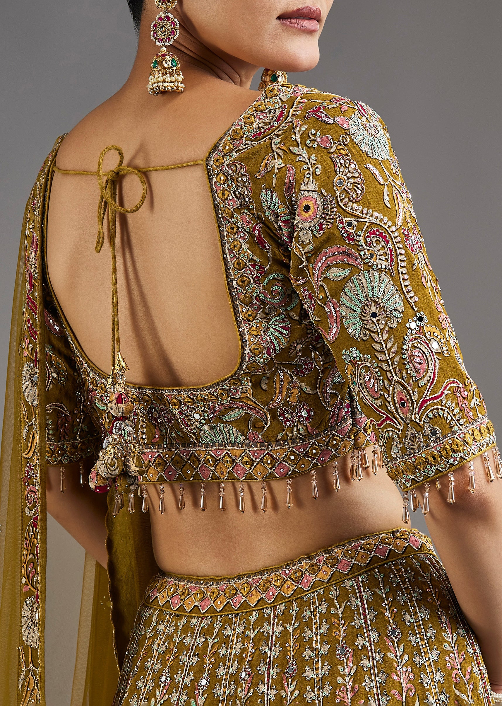 Mehendi Green Lehenga With Mirror Accents