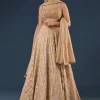 Copper Gold Banarasi Lehenga Set With Square Neck Blouse