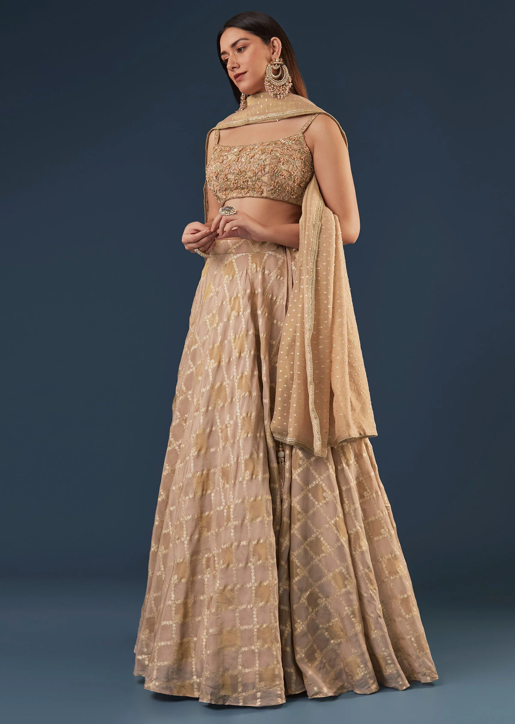 22141-us-0-us-0-variation-1.webp Copper Gold Banarasi Lehenga Set With Square Neck Blouse