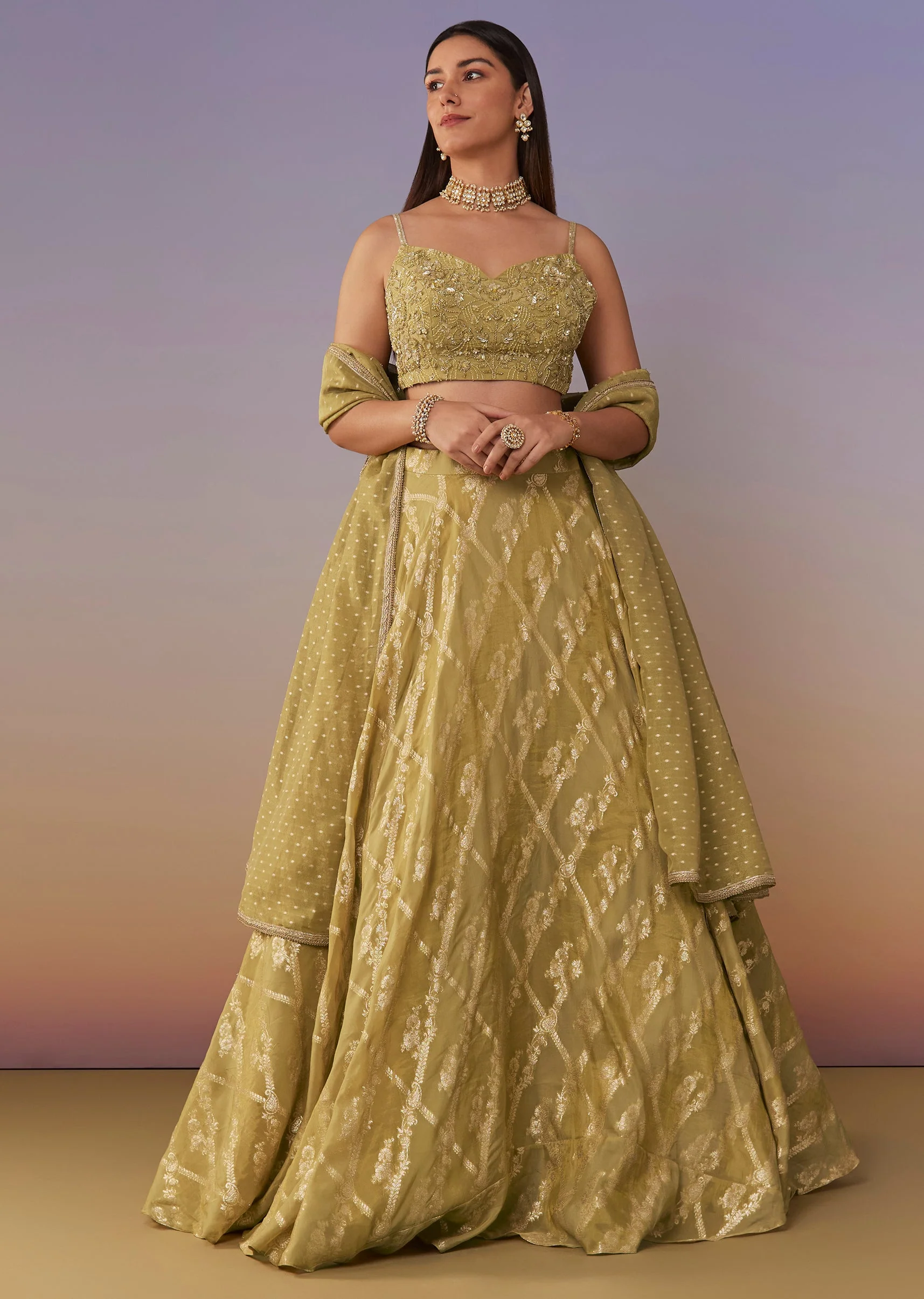 22156-citrus-green-banarasi-silk-lehenga-set-with-sequins-and-bead-detailing-1.webp Citrus Green Banarasi Silk Lehenga Set With Sequins And Bead Detailing