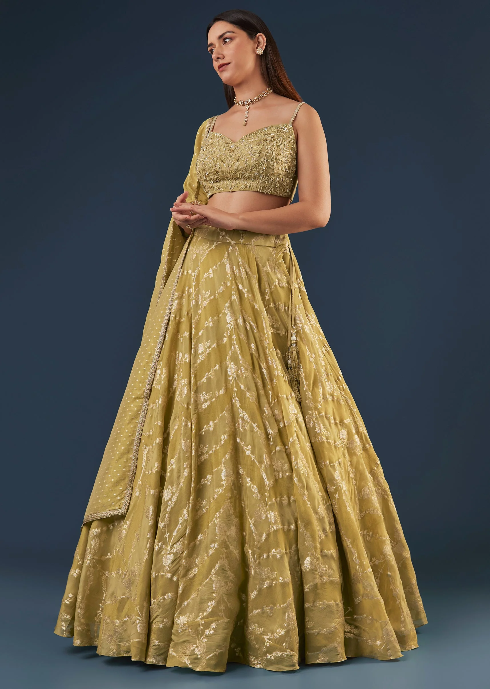 22172-citrus-green-banarasi-lehenga-set-with-sequin-and-lace-detailing-1.webp Citrus Green Banarasi Lehenga Set With Sequin And Lace Detailing