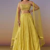Lemon Yellow Banarasi Lehenga Set With Sequin And Lace Detailing