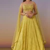 Lemon Yellow Banarasi Lehenga Set With Sequin And Lace Detailing