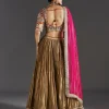 Gold Zardosi And Mirror Work Embroidered Lehenga