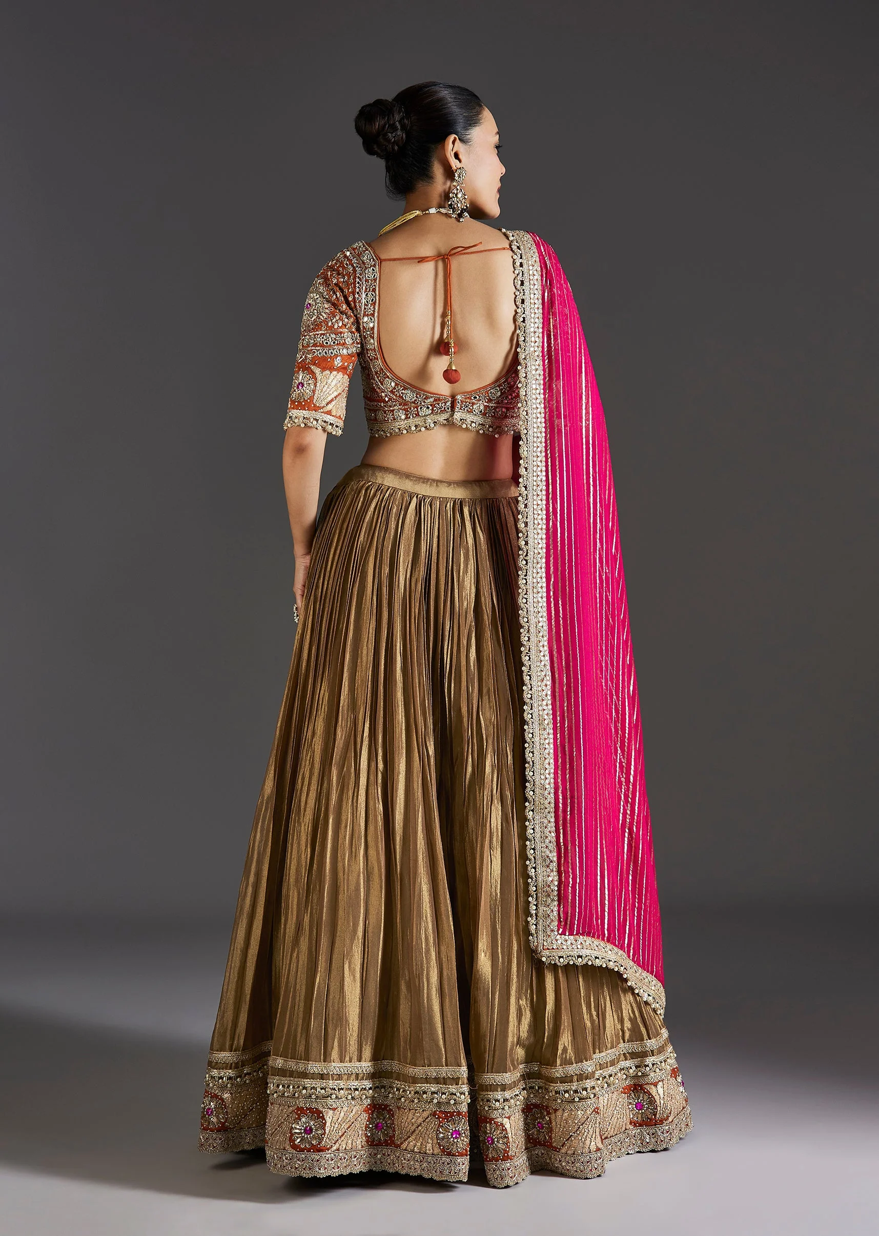 Gold Zardosi And Mirror Work Embroidered Lehenga