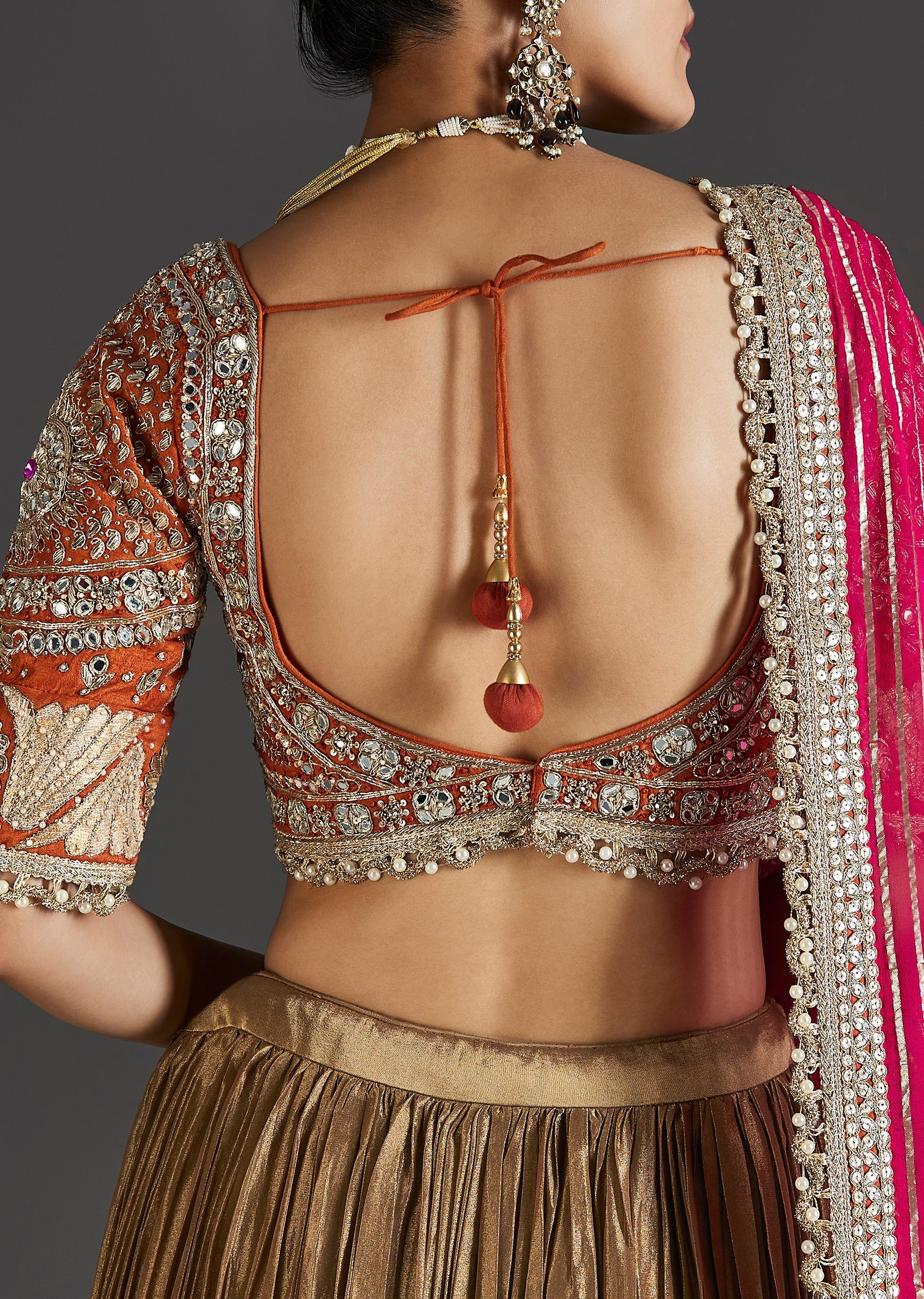 Gold Zardosi And Mirror Work Embroidered Lehenga