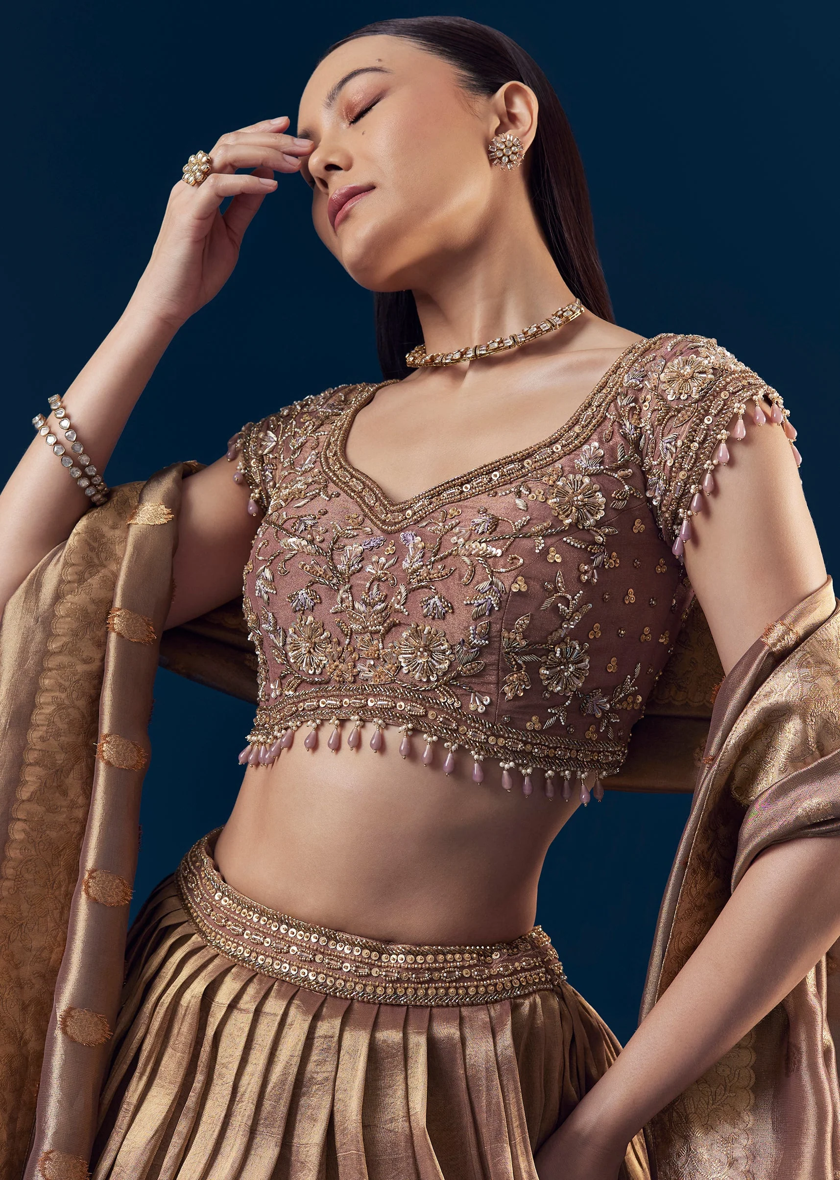 Purple Banarasi Silk Bridesmaid Lehenga Set