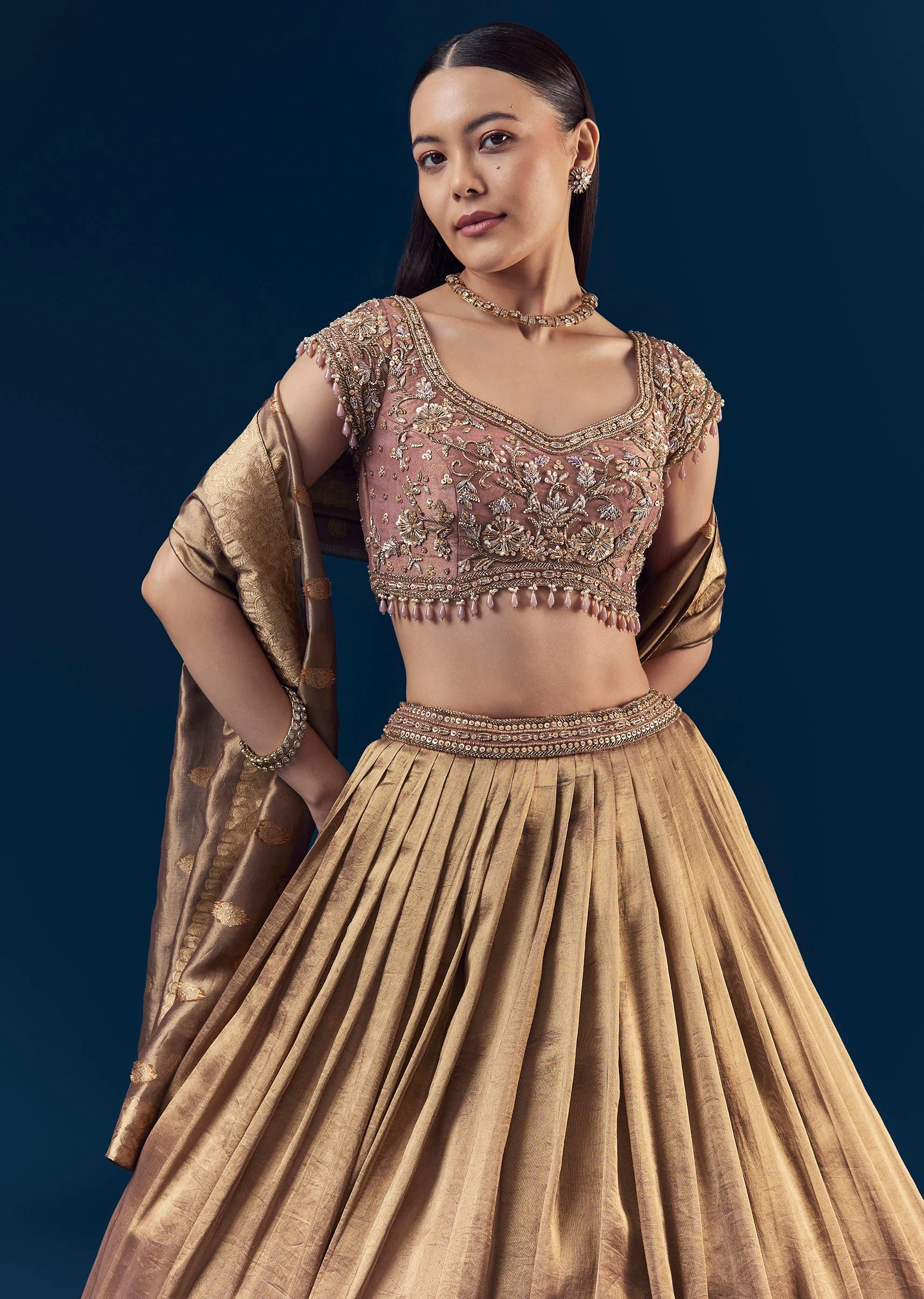 Purple Banarasi Silk Bridesmaid Lehenga Set