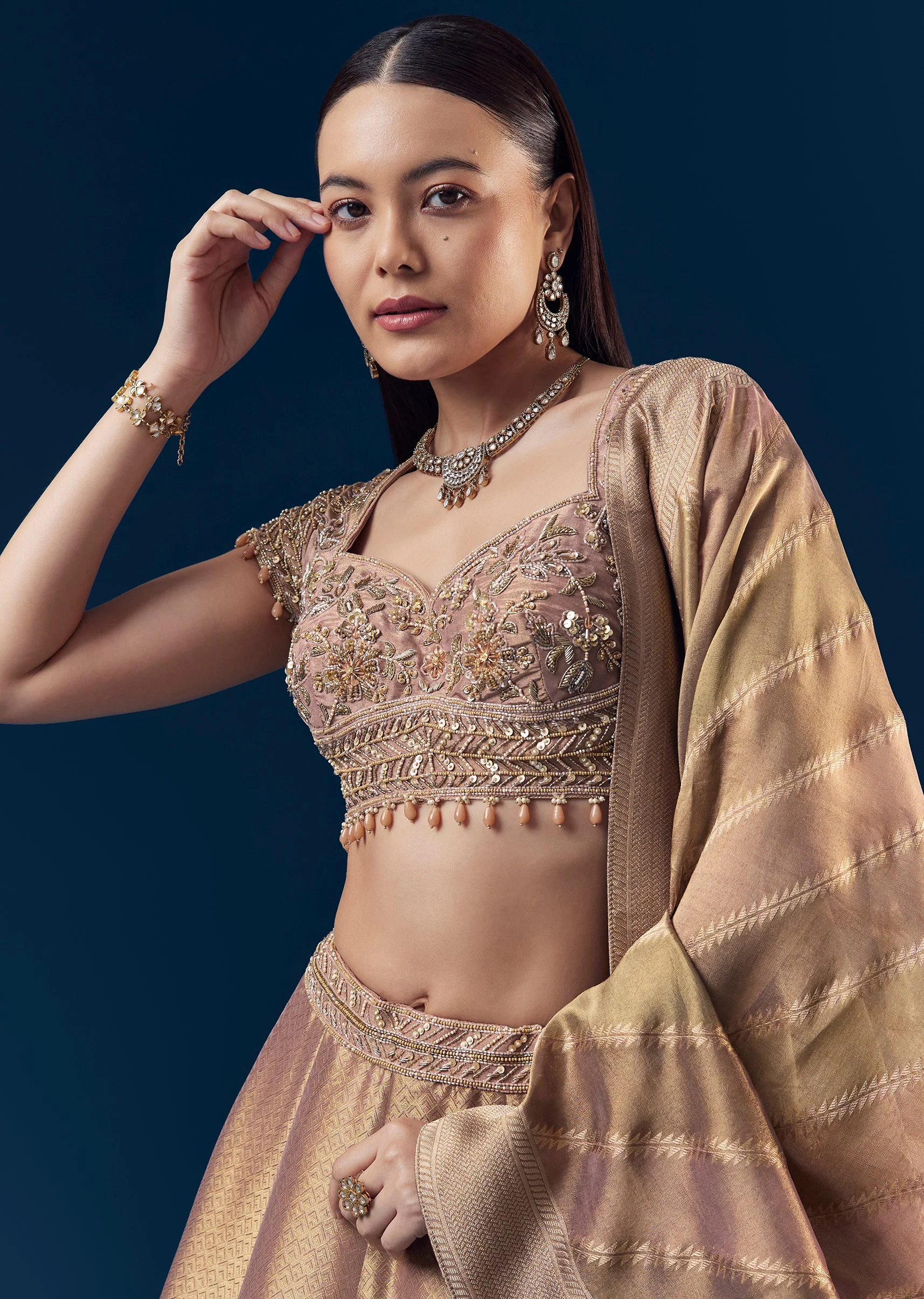 Purple Banarasi Silk Bridesmaid Lehenga Set with Hand Embroidery