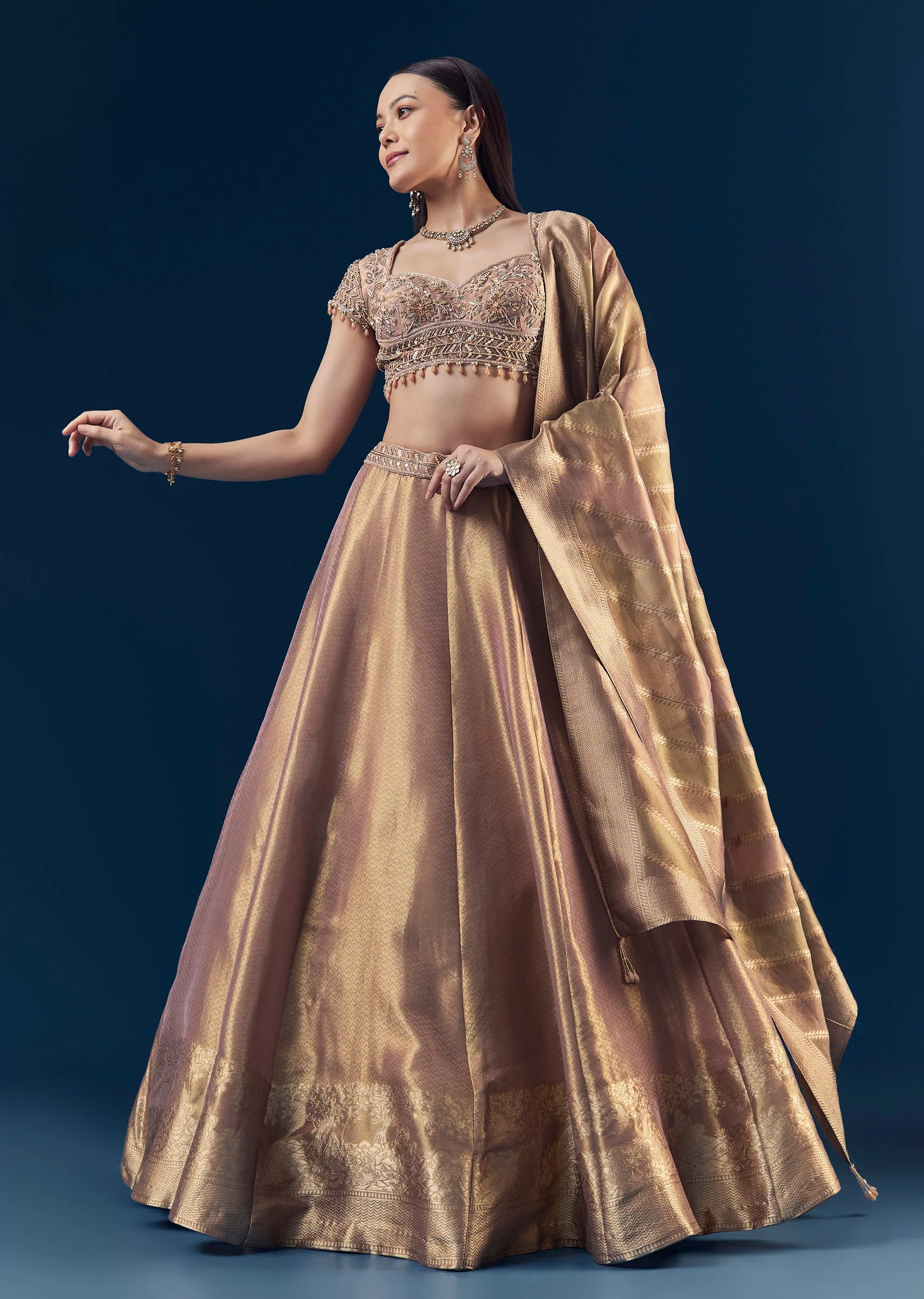 Purple Banarasi Silk Bridesmaid Lehenga Set with Hand Embroidery