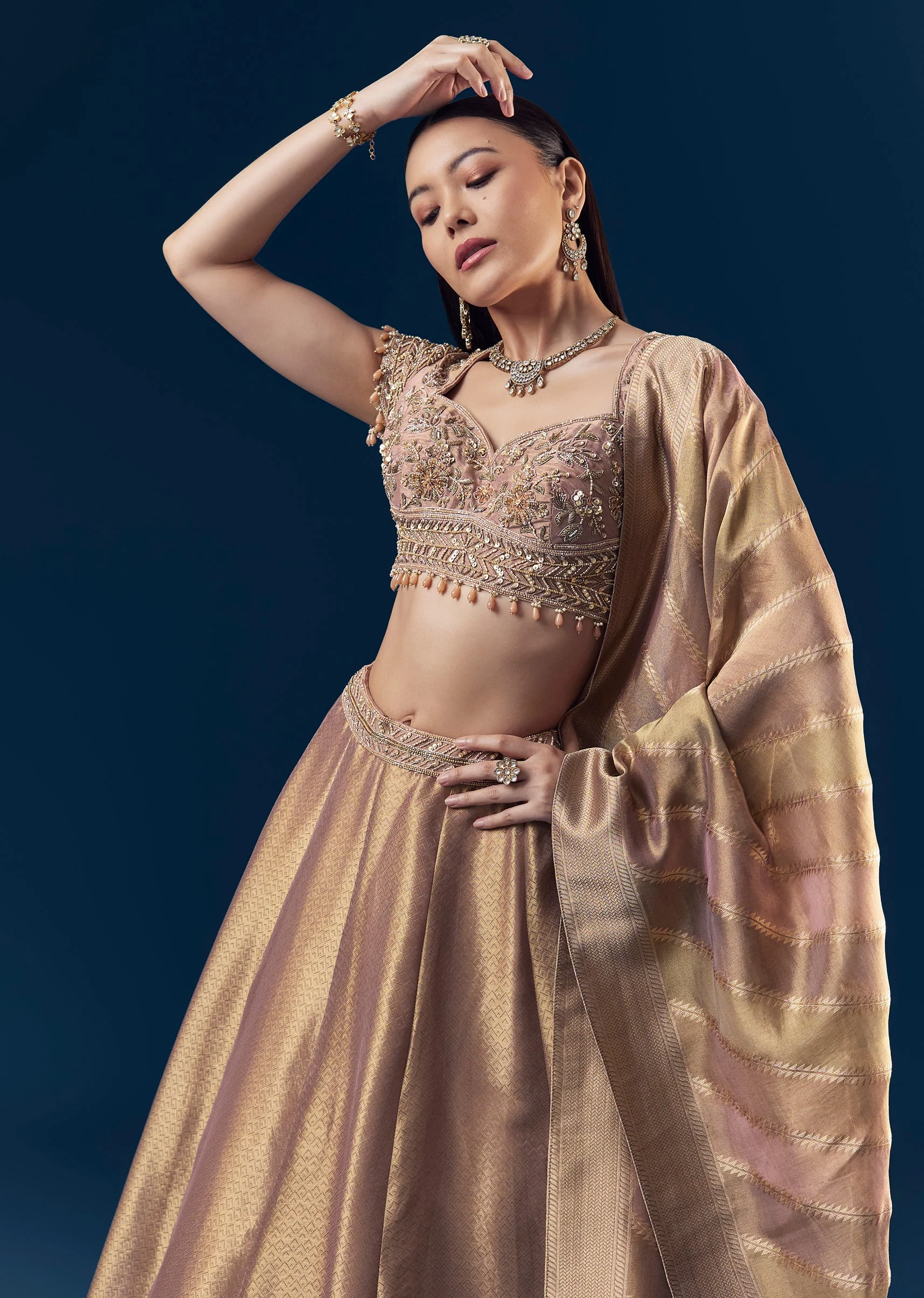 Purple Banarasi Silk Bridesmaid Lehenga Set with Hand Embroidery