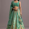 Aqua Green Embroidered Choli With Banarasi Weave Lehenga And Dupatta
