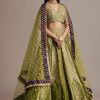 Mehendi Green Banarasi Silk Lehenga Set With Zardosi Work