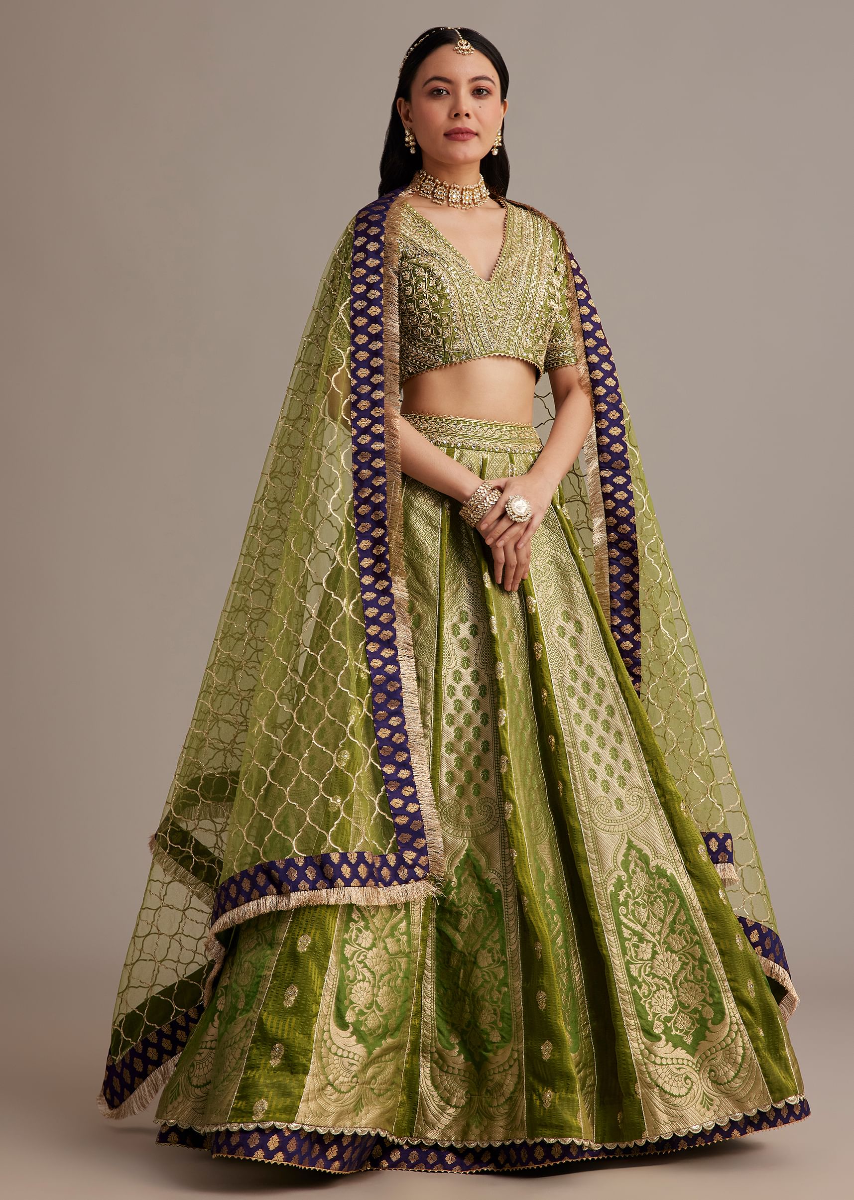 22248-mehendi-green-banarasi-silk-lehenga-set-with-zardosi-work-1.jpg Mehendi Green Banarasi Silk Lehenga Set With Zardosi Work