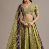 Mehendi Green Banarasi Silk Lehenga Set With Zardosi Work