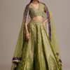Mehendi Green Banarasi Silk Lehenga Set With Zardosi Work