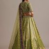 Mehendi Green Banarasi Silk Lehenga Set With Zardosi Work