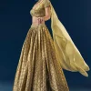 Green Hand Embroidered Banarasi Silk Bridesmaid Lehenga Set