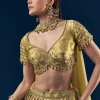 Green Hand Embroidered Banarasi Silk Bridesmaid Lehenga Set