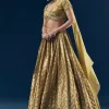 Green Hand Embroidered Banarasi Silk Bridesmaid Lehenga Set