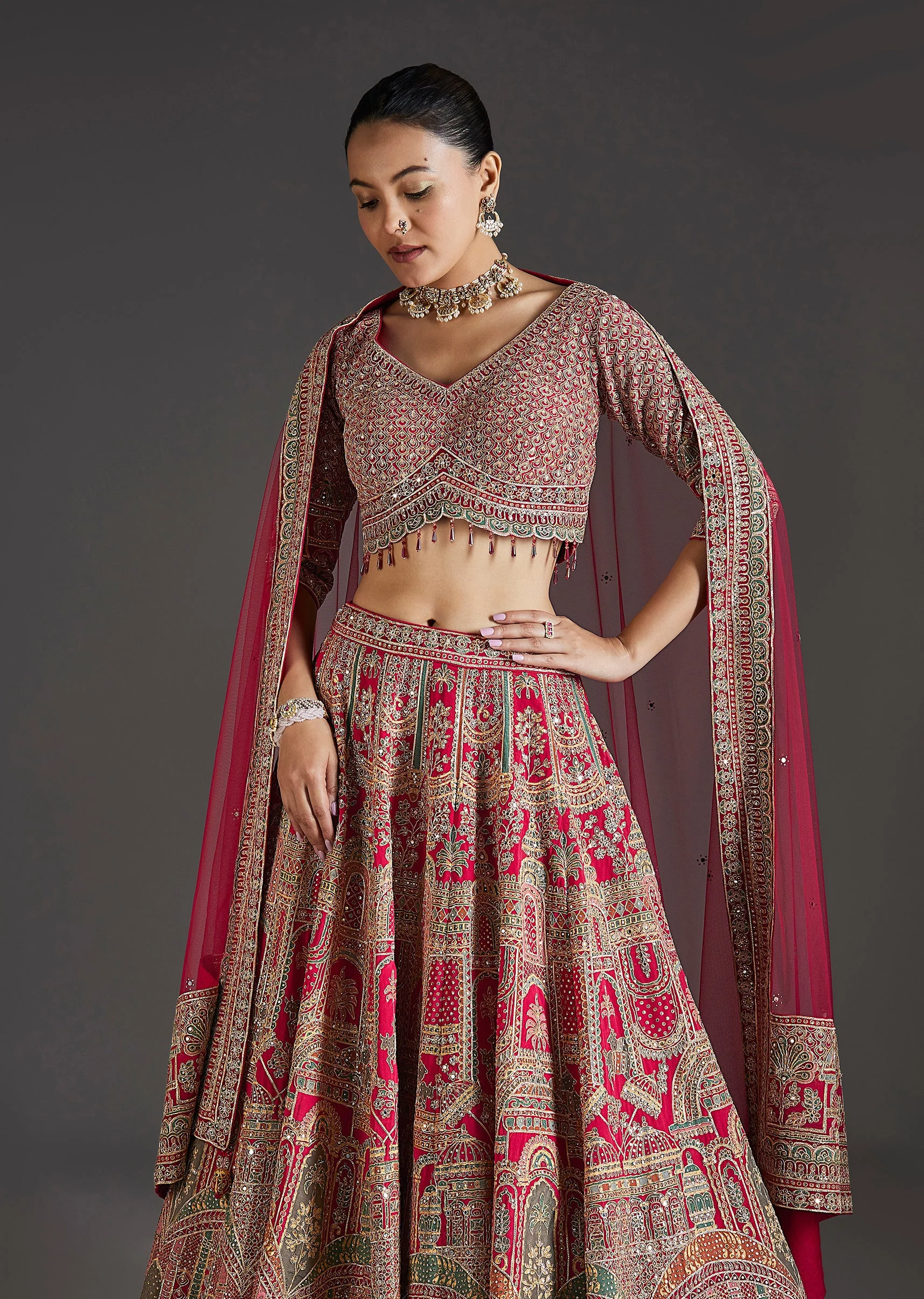 Pink Lehenga With Sequins And Zari Glow