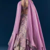 Purple Hand Embroidered Tissue Banarasi Silk Bridesmaid Lehenga Set