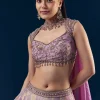 Purple Hand Embroidered Tissue Banarasi Silk Bridesmaid Lehenga Set