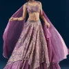 Purple Hand Embroidered Tissue Banarasi Silk Bridesmaid Lehenga Set