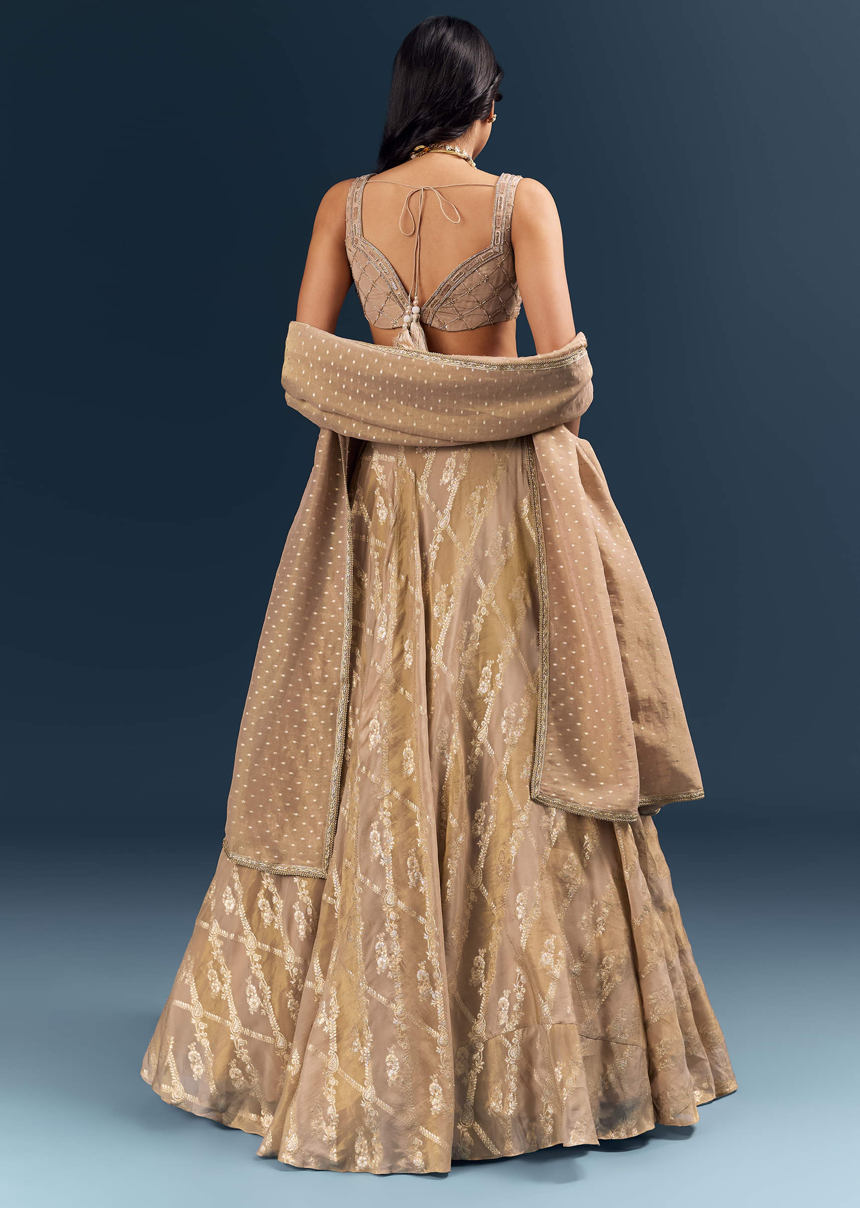Gold Banarasi Silk Bridesmaid Lehenga With Heavy Hand Embroidery