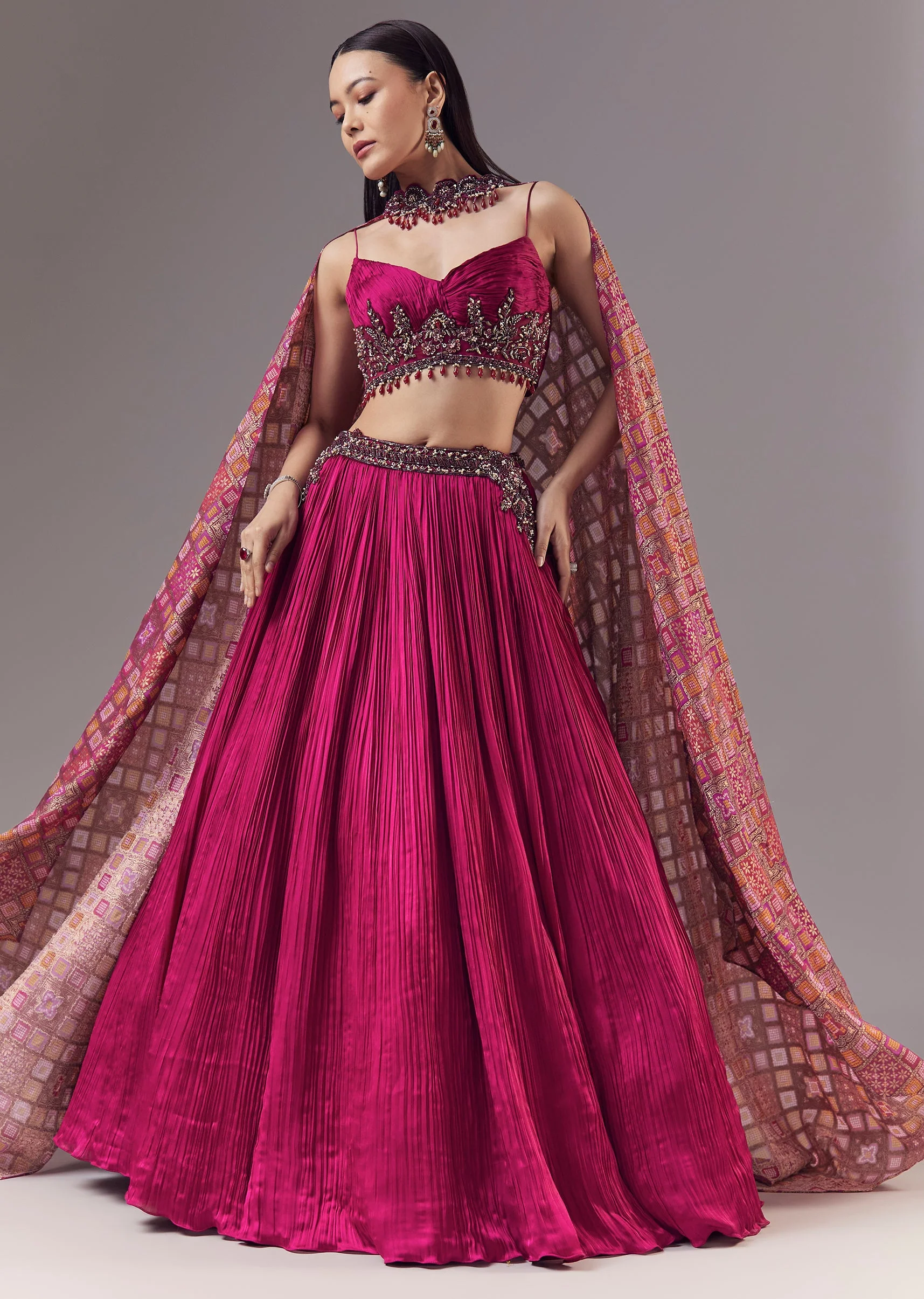 22340-pink-bridesmaid-lehenga-set-with-ruched-and-tassel-detail-1.webp Pink Bridesmaid Lehenga Set with Ruched and Tassel Detail