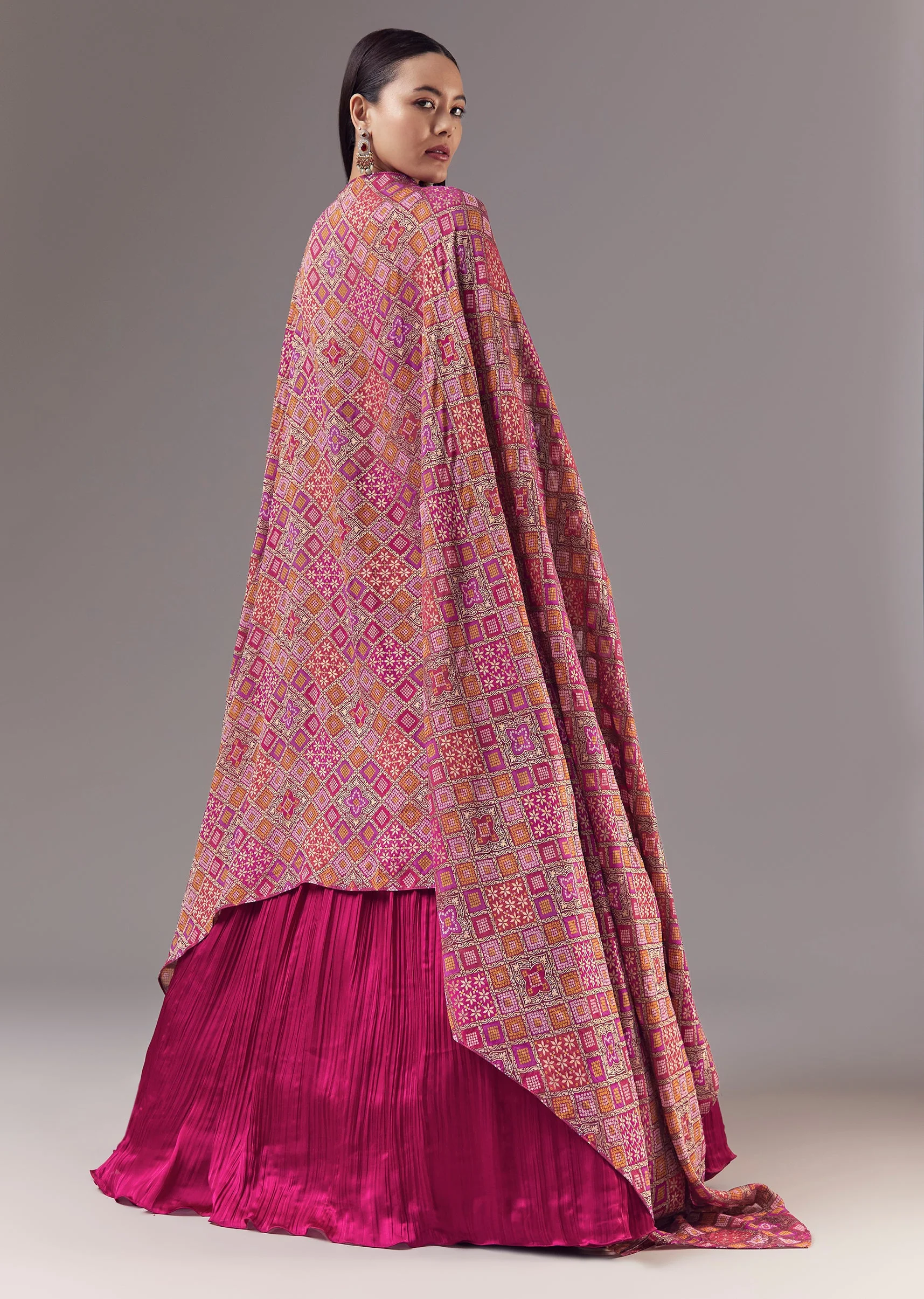 Pink Bridesmaid Lehenga Set with Ruched and Tassel Detail