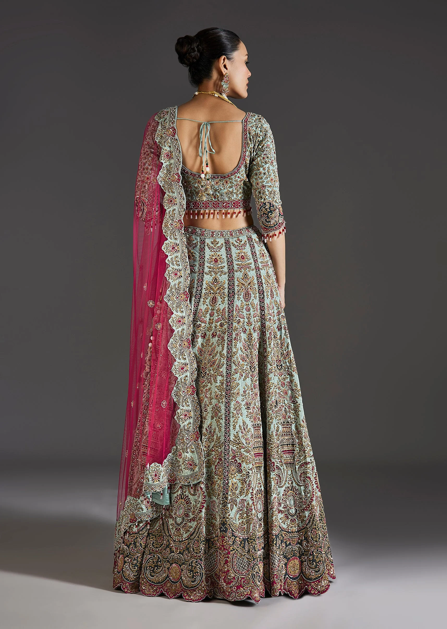 Green Floral Lehenga With Soft Shimmer