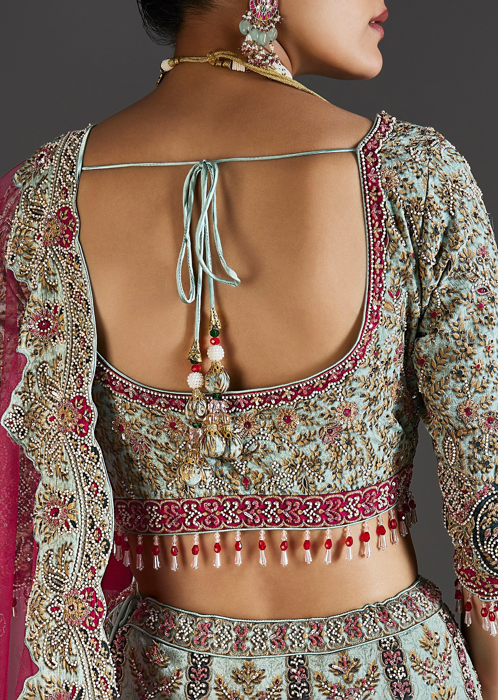 Green Floral Lehenga With Soft Shimmer