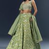 Spa Green Banarasi Silk Bridesmaid Lehenga With Heavy Hand Embroidery