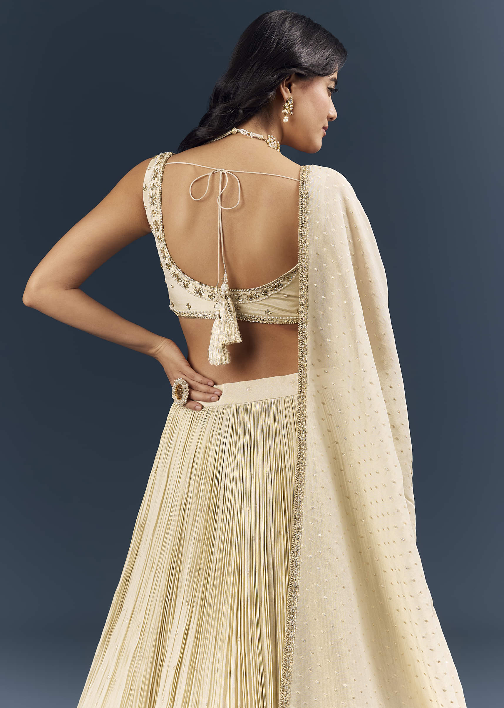 Off White Banarasi Silk Bridesmaid Lehenga With Intricate Hand Embroidery