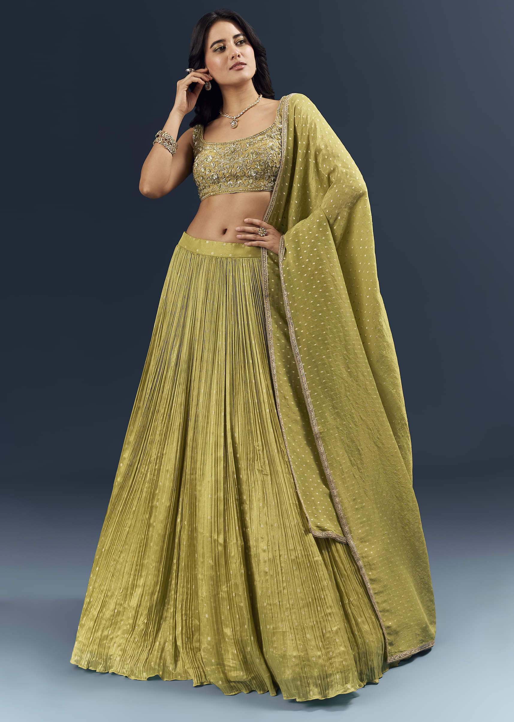 22388-citrus-green-banarasi-silk-bridesmaid-lehenga-with-delicate-hand-embroidery-1.jpg Citrus Green Banarasi Silk Bridesmaid Lehenga With Delicate Hand Embroidery