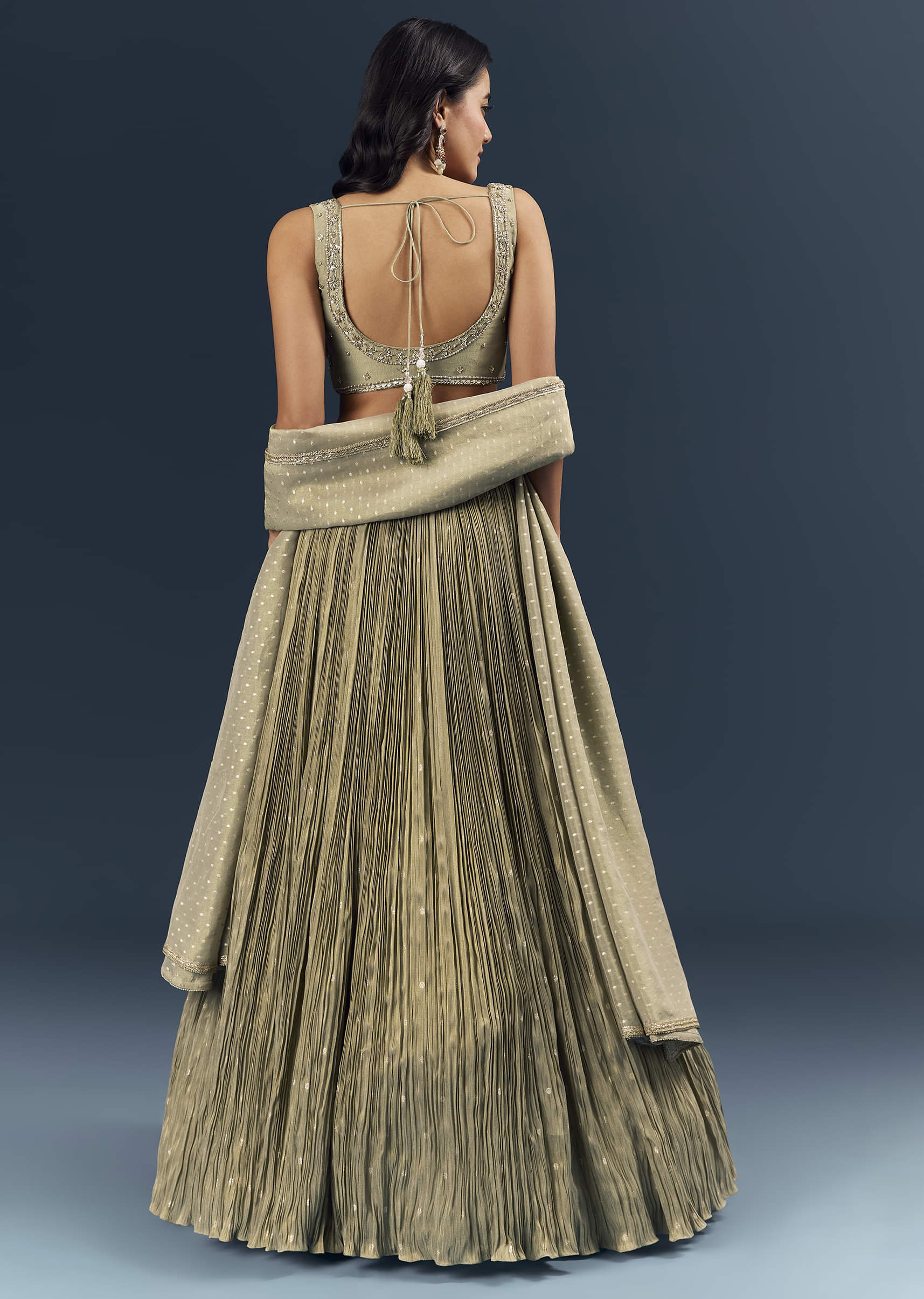 Grey Banarasi Silk Bridesmaid Lehenga With Intricate Hand Embroidery