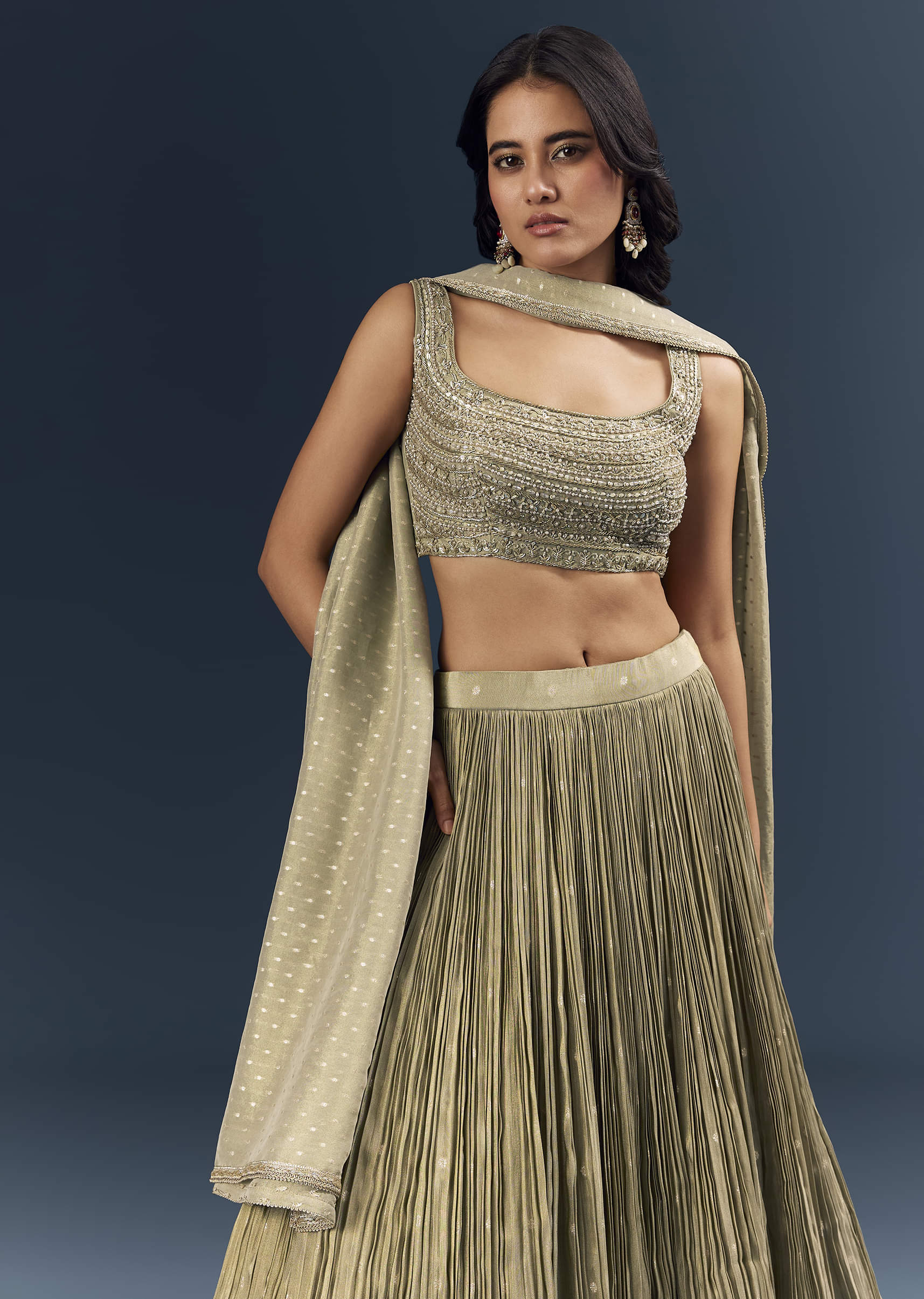 Grey Banarasi Silk Bridesmaid Lehenga With Intricate Hand Embroidery