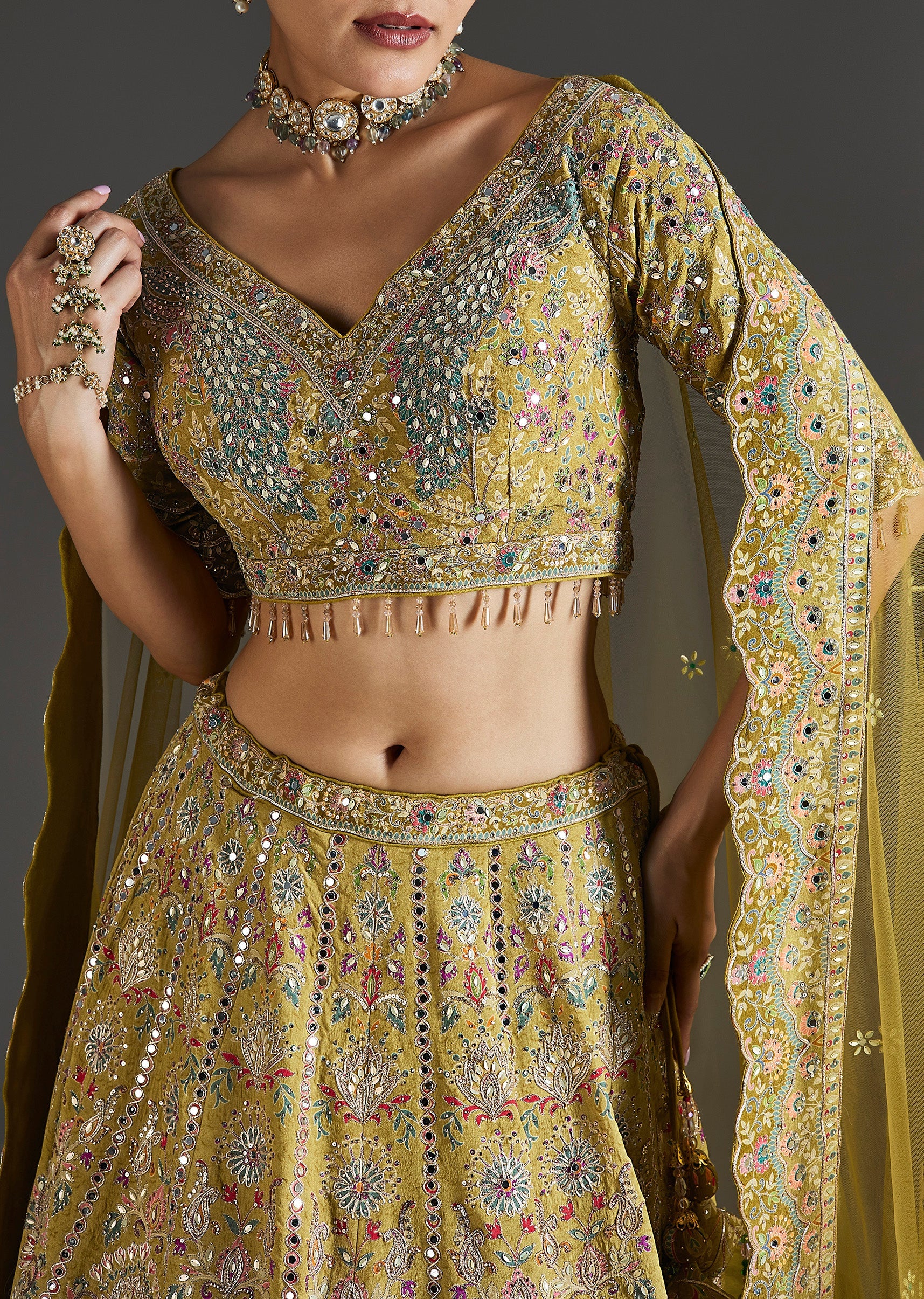 Mehendi Green Lehenga With Festive Shine